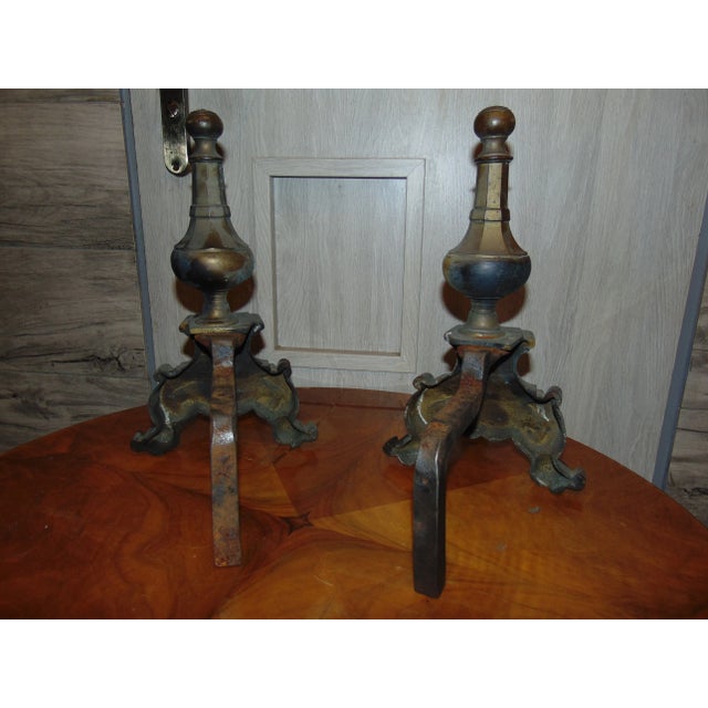Antique Art Nouveau Brass Andirons, Set of 2 For Sale - Image 5 of 6