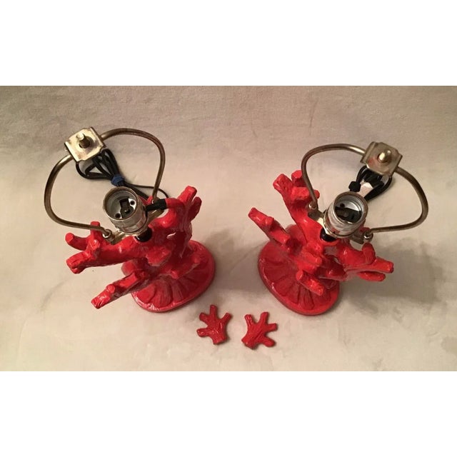 1970s Vintage Mid Century Modern Decorative Table Lamps Coral Orange Tree Branches - a Pair For Sale - Image 5 of 10