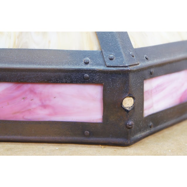 Antique Arts & Crafts Octagonal Caramel & Pink Slag Glass Panel Lamp Shade 17" For Sale - Image 12 of 15