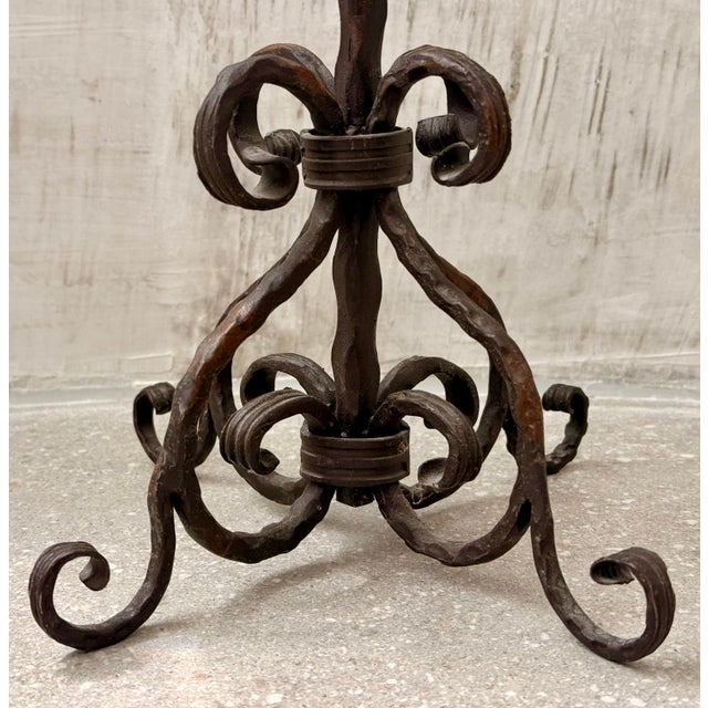 Mexican Vintage Spanish Revival Wrought Iron Hand-Forged Spiral Candlestick For Sale - Image 3 of 12
