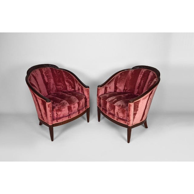 Wood Art Deco Living Room Set in Pink Velvet attributed to Paul Follot, France, 1920s, Set of 5 For Sale - Image 7 of 18
