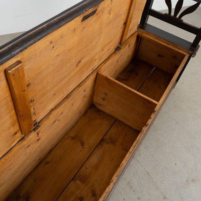 Folk Art Original Hand-Painted Hungarian Pine Folk Art Storage Bench Circa 1890-1920 For Sale - Image 3 of 13