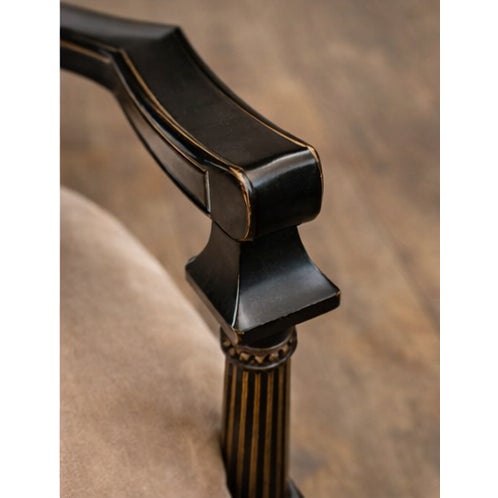 Late 20th Century Late 20th Century Pair of Regency-Style Chinoiserie Ebonized Armchairs With Hand-Painted Scenic Decoration, Upholstered in Kravet Versailles Velvet For Sale - Image 5 of 11