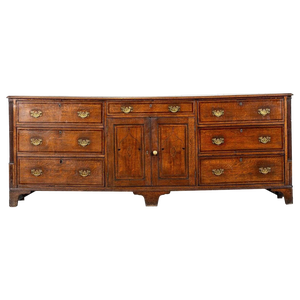 Large English George III Oak Inlaid Dresser Base, 1790s