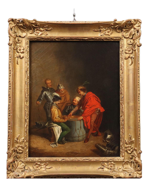 Northern European Artist, The Dice Players, Oil on Canvas, 19th-20th Century, Framed