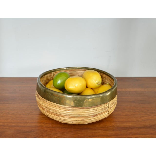 Rattan, Cane and Brass Basket by Vivai Del Sud, Italy, 1970s For Sale - Image 6 of 12