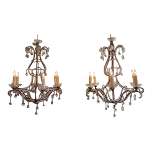 Pair of Vintage Italian Beaded 6 Arm Chandeliers