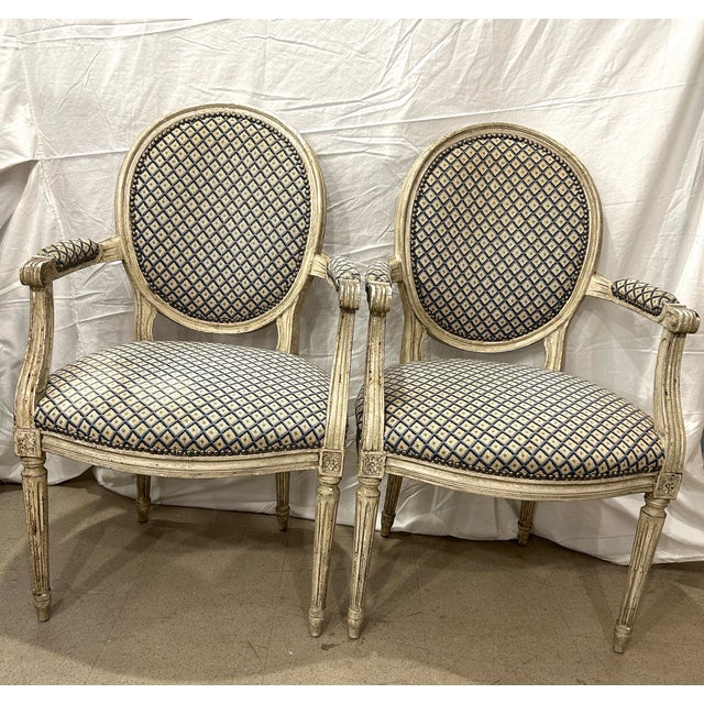 Textile Very Rare! Pair of Louis XVI Period Painted Fauteuils With Hand Needlepoint Upholstery, France Circa 1770 For Sale - Image 7 of 13