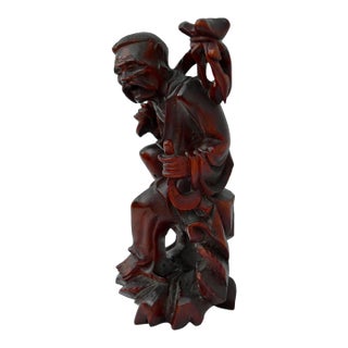 Vintage Chinese Hand Carved Rosewood Figurine of Wise Man For Sale
