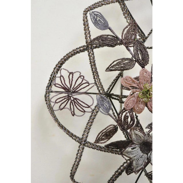Purple Antique French Victorian Purple Glass Beaded Memorial Wreath Wall Art Sculpture For Sale - Image 8 of 10