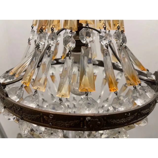 Vintage Bronze Crystal Basket Chandelier, 1960s For Sale - Image 10 of 12