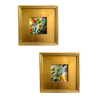 "Swaying Petals" Pair of Framed Mini Paintings by Jessalin Beutler For Sale