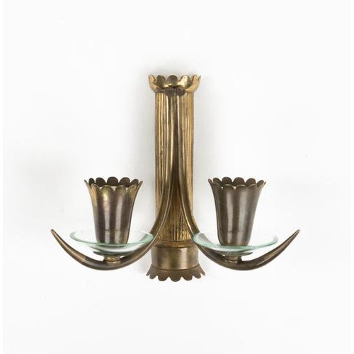 Metal Mid-Century Sconces in Brass and Glass in the style of Gio Ponti, Italy, 1950s For Sale - Image 7 of 17
