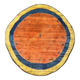 Hand-Knotted Persian Gabbeh Round Rug 6'6" X 6'6" For Sale