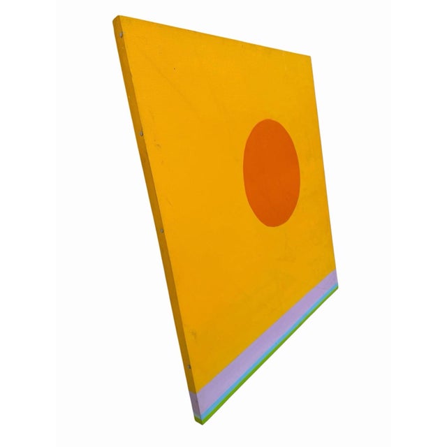 This vintage large abstract/pop art painting on canvas measures 42” x 47” and features a vibrant color palette. Created in...