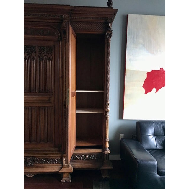 Early 20th Century Exquisite Neo-Gothic/Renaissance Revival Antique Armoire - A Rare Find For Sale - Image 14 of 18