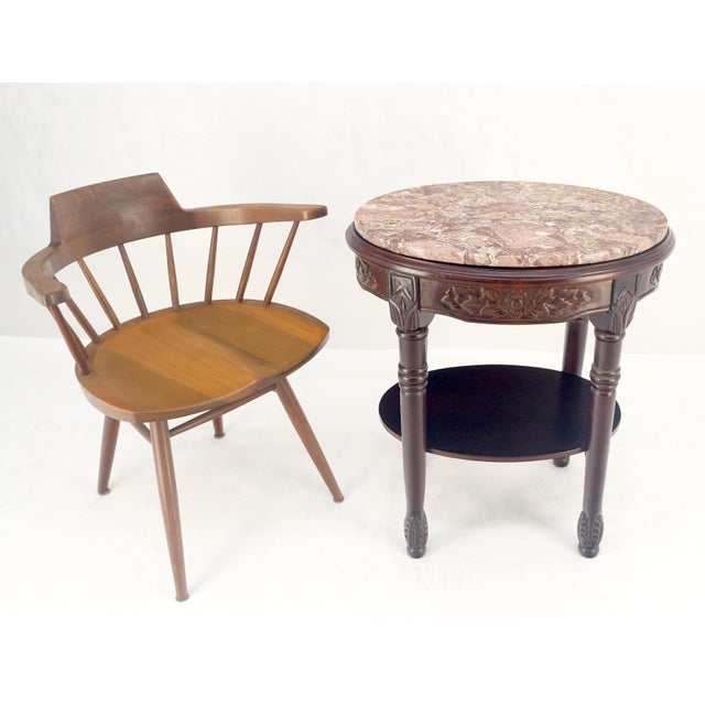 Late 20th Century Fine Carved Solid Mahogany Marble Oval Marble Top Stand Pedestal Lamp Table MINT For Sale - Image 5 of 11