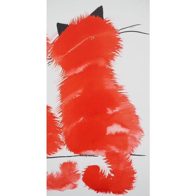 Contemporary Laszlo Tibay, Couple de chats, Ink & Wash Drawing For Sale - Image 3 of 6