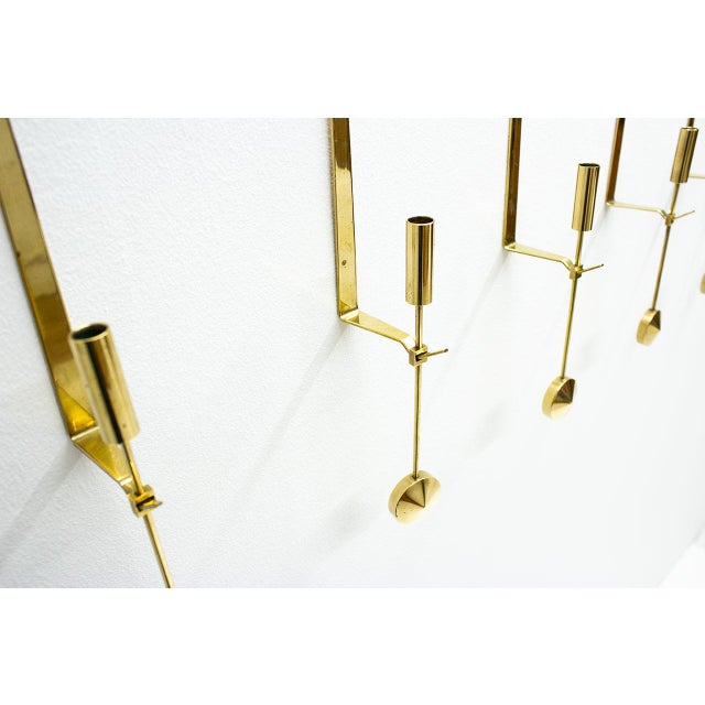 Metal Swedish Brass Candle Sconces by Pierre Forssell for Skultuna, 1970s, Set of 10 For Sale - Image 7 of 10