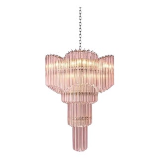 Italian Murano Glass Sputnik Chandelier in Pink Quadriedro Spiral Form by Simoeng For Sale