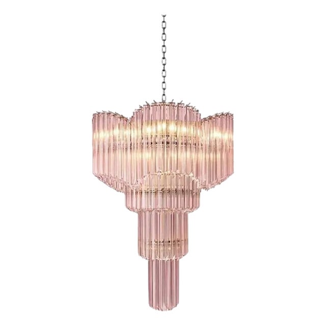 Italian Murano Glass Sputnik Chandelier in Pink Quadriedro Spiral Form by Simoeng For Sale