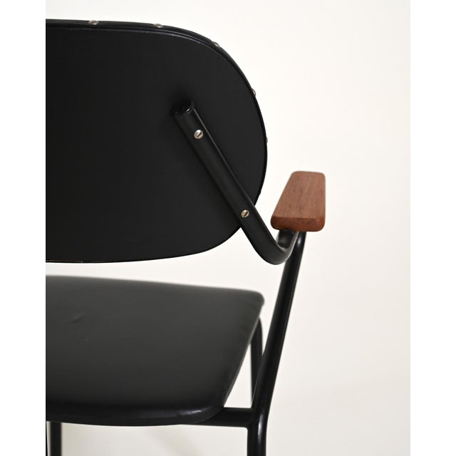 Vintage Leather and Metal Chairs with Wooden Inserts, 1950s, Set of 4 For Sale - Image 4 of 11