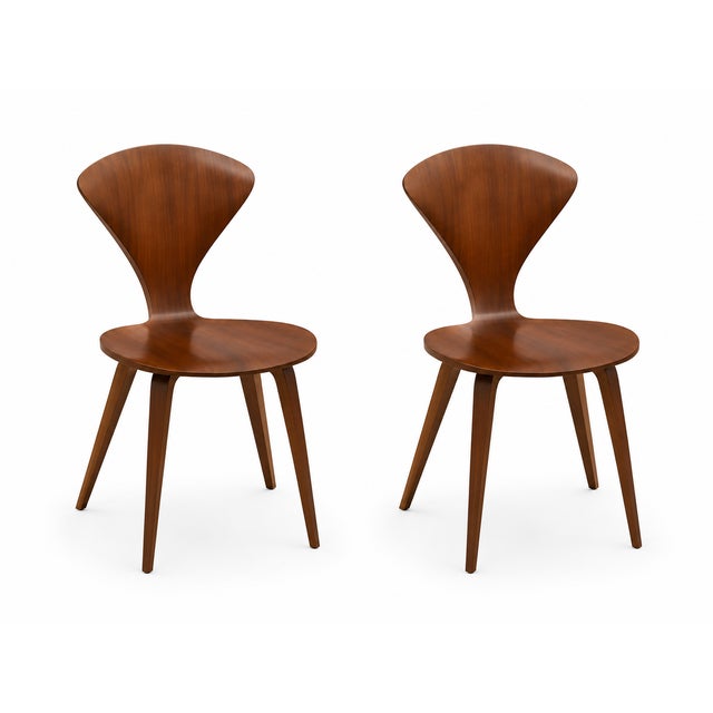 DESCRIPTION Mid century modern bentwood walnut armless “pretzel” chairs in manner of dNorman Cherner for Plycraft. Chairs...