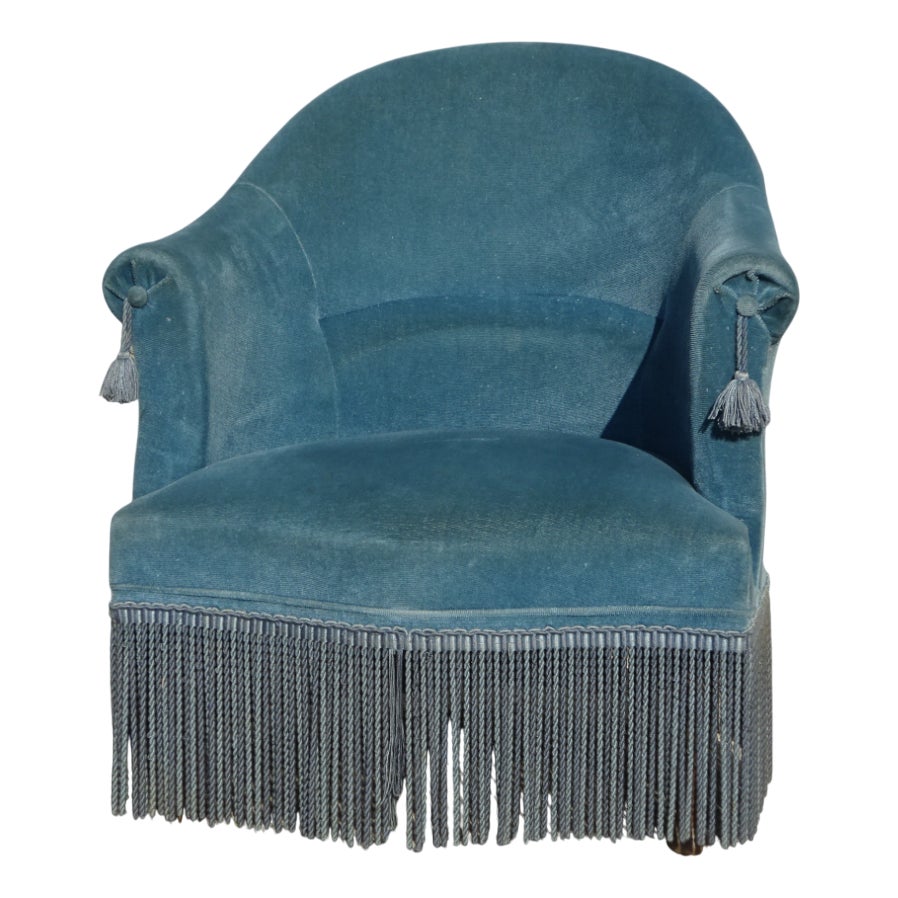 Small Blue Velvet Toad Armchair, 1950s | Chairish
