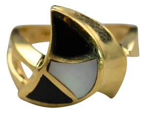 The Mintaka: Contemporary 14K Mother of Pearl and Onyx Cocktail Ring