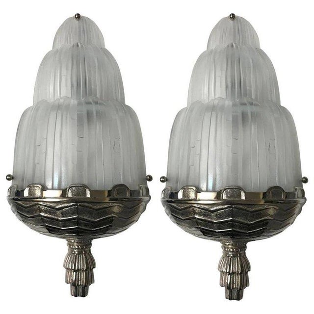 French Art Deco "Waterfall" Sconces Signed by Sabino - a Pair For Sale - Image 10 of 10