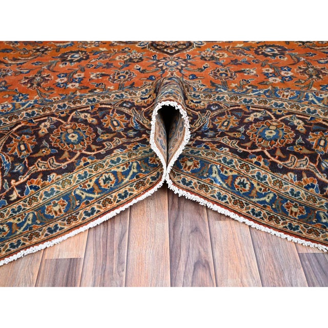 Textile 1960 9'8"x12'8" Red Hand Knotted Soft Wool Natural Dyes Vintage Persian Kashan Rug For Sale - Image 7 of 11