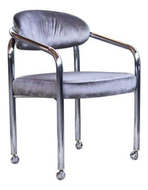 PostModern Chrome Tubular Armchair in Grey Velvet on Casters
