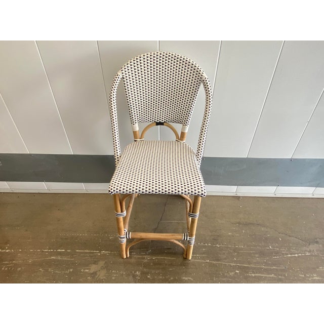 French Parisian Bistro Style Rattan Counter Height Stool, Black & White