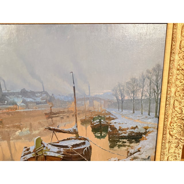 1910s Monumental Paul Leduc Seine River Winter Paris Landscape C. 1911 For Sale - Image 5 of 18