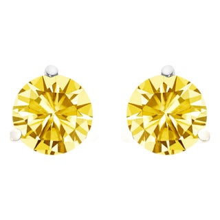 14K White Gold 3-Prong Martini Set 2.0 Cttw Yellow Lab Grown Diamond Solitaire Stud Earrings For Sale