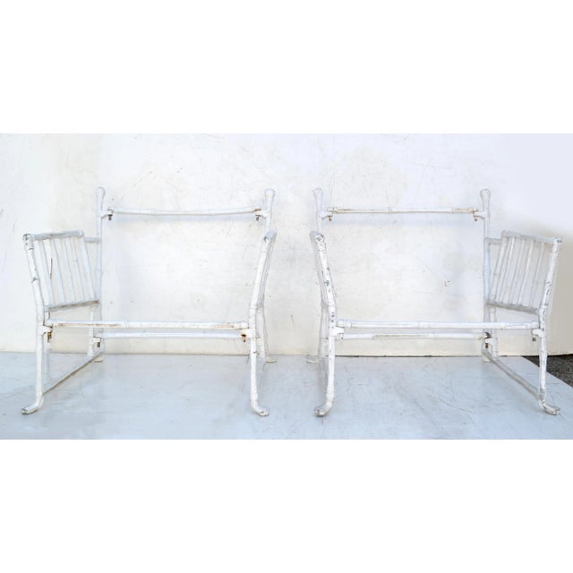 Rare and Large Faux Bamboo Steel Lounge Chair Frames distressed Look. Arm Height: 22.5 inches. Seat Height: 12 inches....