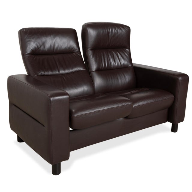 Wave Leather Two-Seater Brown Espresso Manual Function Sofa from Stressless For Sale - Image 5 of 17