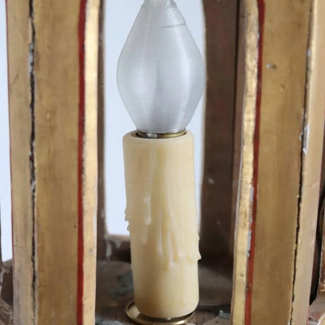 Early 20th Century Italian Venetian Gilt & Painted Pine Hanging 1-Light Pendant Lantern For Sale - Image 9 of 11