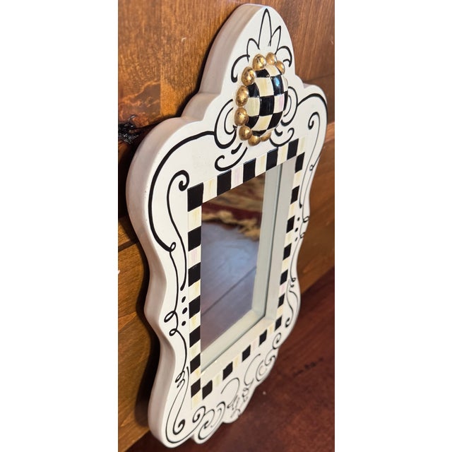 MacKenzie-Childs Doodles Wall Mirror W/ Courtly Check Finial Accent For Sale In Houston - Image 6 of 9