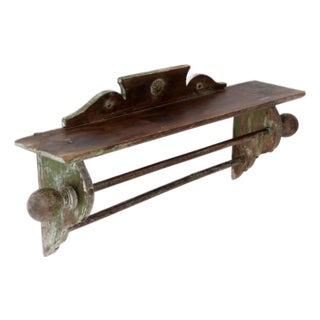 Antique Primitive Wall Shelf With Towel Bar For Sale