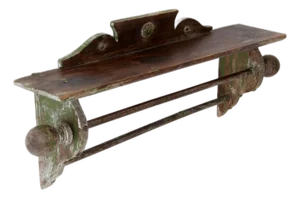 Antique Primitive Wall Shelf With Towel Bar