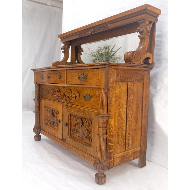 Early 20th Century Victorian Lions Heads Mirrored Backsplash Fine Carved Oak Sideboard MINT! For Sale - Image 5 of 18