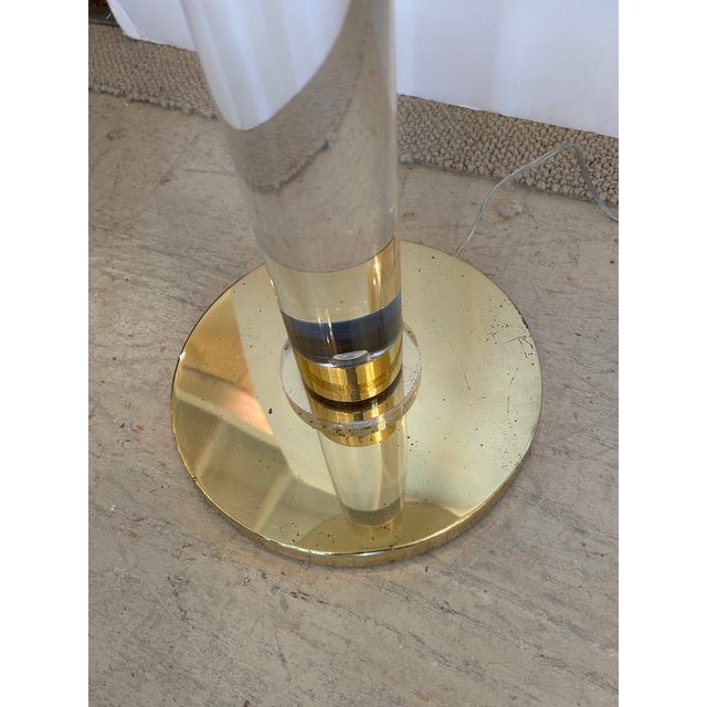 Chunky Midcentury Modern Lucite and Brass Floor Lamps- A Pair For Sale - Image 11 of 12