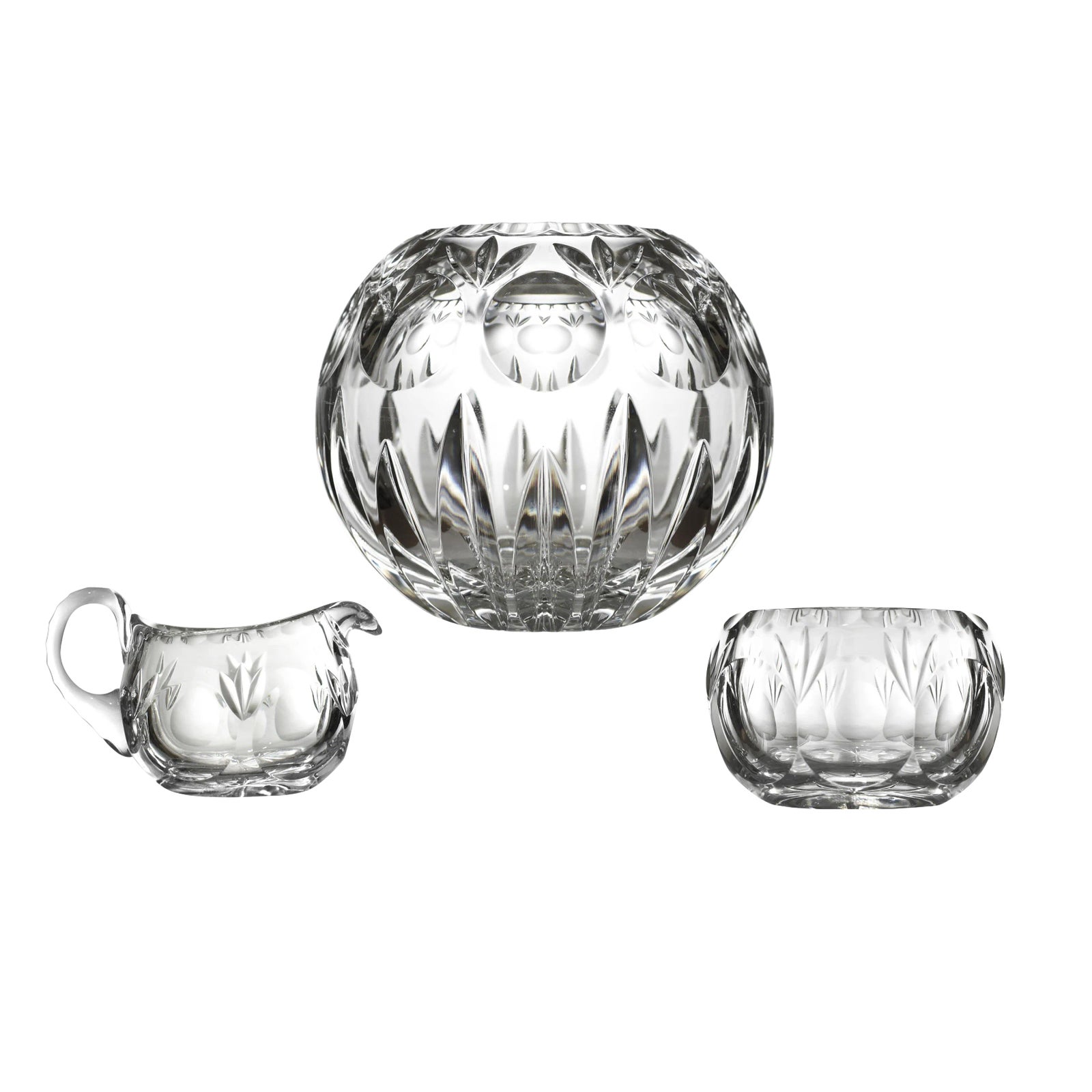 Lead Crystal Rose Bowl Votive Candle Holder Creamer Open Sugar Bowl