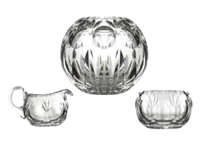 Lead Crystal Rose Bowl Votive Candle Holder Creamer Open Sugar Bowl Gorham Bamberg Crystal