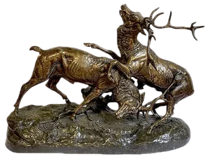 C-E Masson, Deer Fight, 1800s, Bronze