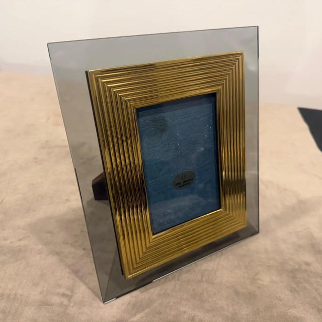 1960s Mid-Century Modern Brass and Smoked Glass Luxury Italian Picture Frame For Sale - Image 13 of 14