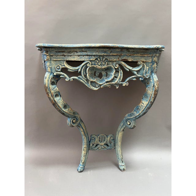 Blue 18th Century French Provincial Regence Style Console Table For Sale - Image 8 of 9