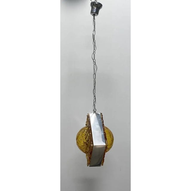 Pendant Light with Double Murano Plates attributed to Mazzega, 1960s For Sale - Image 7 of 8