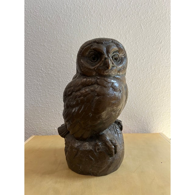 Plastic Patinated Cast Stone Owl Sculpture Signed Joseph Lorkowski Boulton For Sale - Image 7 of 7